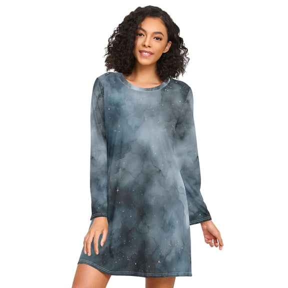 FORMRS Womens Long Sleeve Nightgowns Crew Neck Sleep Shirt Soft Pajamas Sizes S-3XL, Watercolor Sky Pattern
