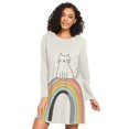 thumbnail image 1 of FORMRS Womens Long Sleeve Nightgowns Crew Neck Sleep Shirt Soft Pajamas Sizes S-3XL, White Cat Rainbow, 1 of 8