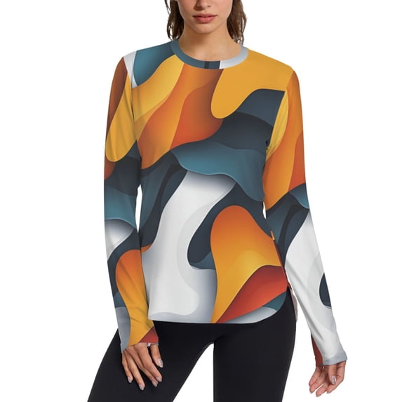 FORMRS Womens Long Sleeve Shirts UPF 50+ Sun Protection Quick Dry Fishing Hiking Tops, Size S-2XL, Abstract Wavy