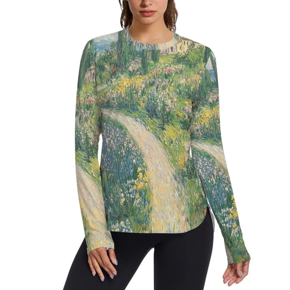 FORMRS Womens Long Sleeve Shirts UPF 50+ Sun Protection Quick Dry Fishing Hiking Tops, Size S-2XL, Art Garden Scene