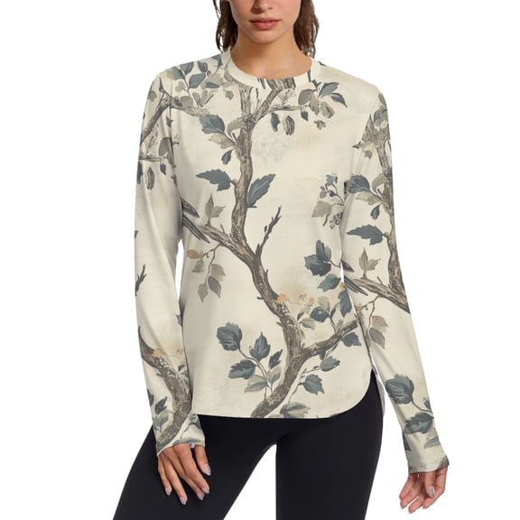 FORMRS Womens Long Sleeve Shirts UPF 50+ Sun Protection Quick Dry Fishing Hiking Tops, Size S-2XL, Beige Birds