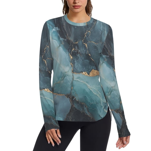 FORMRS Womens Long Sleeve Shirts UPF 50+ Sun Protection Quick Dry Fishing Hiking Tops, Size S-2XL, Black Marble