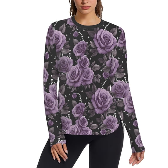 FORMRS Womens Long Sleeve Shirts UPF 50+ Sun Protection Quick Dry Fishing Hiking Tops, Size S-2XL, Black Roses