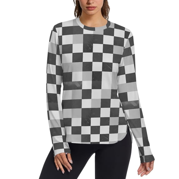 FORMRS Womens Long Sleeve Shirts UPF 50+ Sun Protection Quick Dry Fishing Hiking Tops, Size S-2XL, Black and Gray Plaid Pattern