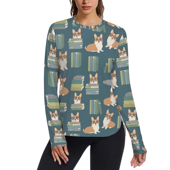 FORMRS Womens Long Sleeve Shirts UPF 50+ Sun Protection Quick Dry Fishing Hiking Tops, Size S-2XL, Blue Cartoon Dog Pattern