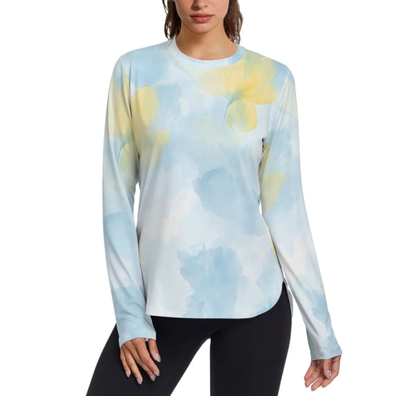 FORMRS Womens Long Sleeve Shirts UPF 50+ Sun Protection Quick Dry Fishing Hiking Tops, Size S-2XL, Blue Floral Pattern