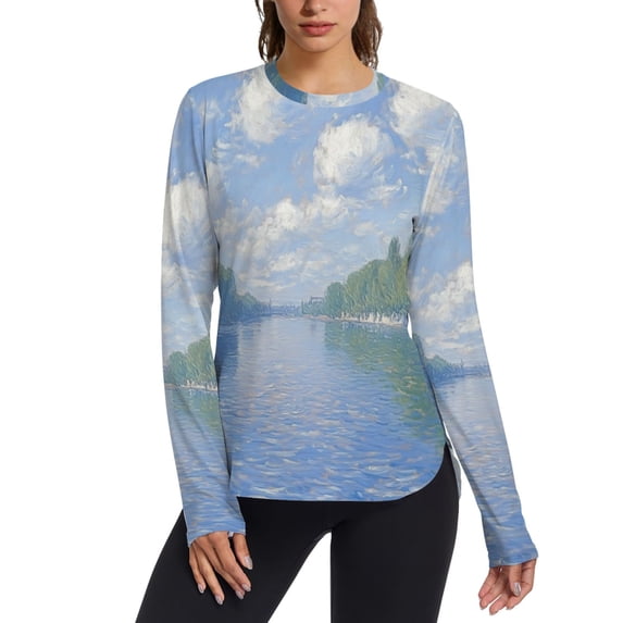 FORMRS Womens Long Sleeve Shirts UPF 50+ Sun Protection Quick Dry Fishing Hiking Tops, Size S-2XL, Blue Sky and River