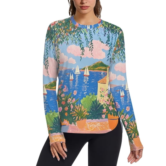FORMRS Womens Long Sleeve Shirts UPF 50+ Sun Protection Quick Dry Fishing Hiking Tops, Size S-2XL, Blue Window