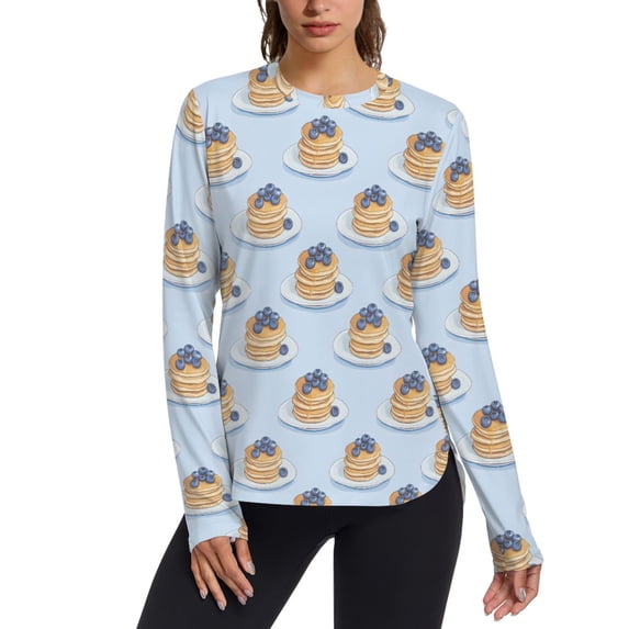 FORMRS Womens Long Sleeve Shirts UPF 50+ Sun Protection Quick Dry Fishing Hiking Tops, Size S-2XL, Blueberry Pancake Pattern
