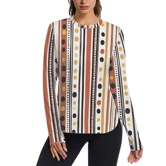 FORMRS Womens Long Sleeve Shirts UPF 50+ Sun Protection Quick Dry Fishing Hiking Tops, Size S-2XL, Brown Abstract Dots