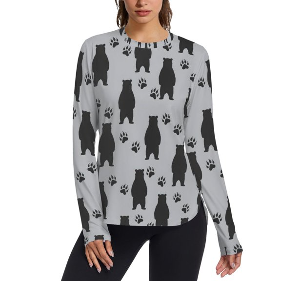 FORMRS Womens Long Sleeve Shirts UPF 50+ Sun Protection Quick Dry Fishing Hiking Tops, Size S-2XL, Cartoon Bear Paws Pattern