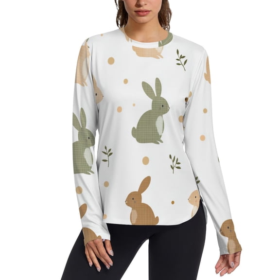 FORMRS Womens Long Sleeve Shirts UPF 50+ Sun Protection Quick Dry Fishing Hiking Tops, Size S-2XL, Cartoon Bunnies