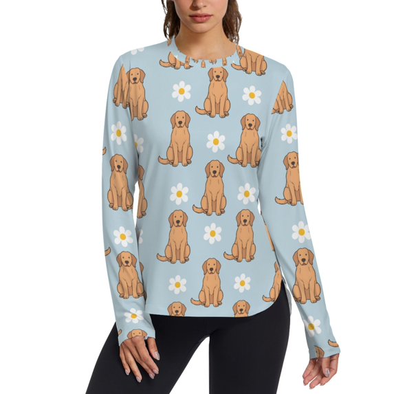 FORMRS Womens Long Sleeve Shirts UPF 50+ Sun Protection Quick Dry Fishing Hiking Tops, Size S-2XL, Cartoon Floral Dog Pattern