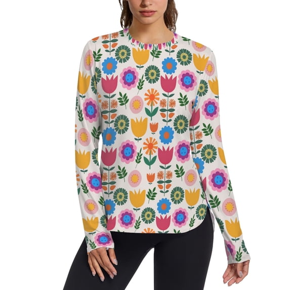 FORMRS Womens Long Sleeve Shirts UPF 50+ Sun Protection Quick Dry Fishing Hiking Tops, Size S-2XL, Colorful Abstract Flowers