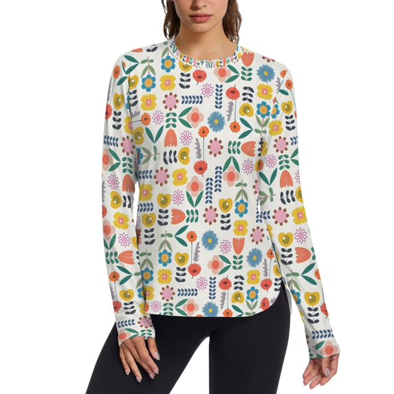 FORMRS Womens Long Sleeve Shirts UPF 50+ Sun Protection Quick Dry Fishing Hiking Tops, Size S-2XL, Colorful Cartoon Flowers