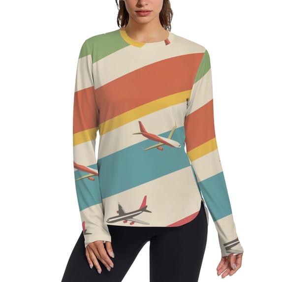 FORMRS Womens Long Sleeve Shirts UPF 50+ Sun Protection Quick Dry Fishing Hiking Tops, Size S-2XL, Colorful Plane