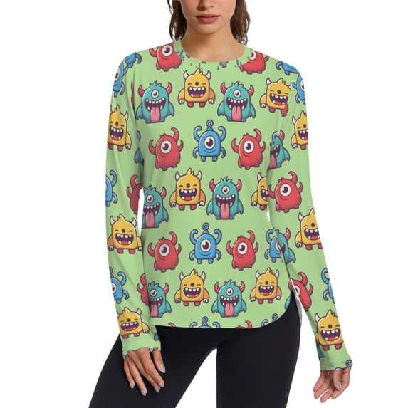 FORMRS Womens Long Sleeve Shirts UPF 50+ Sun Protection Quick Dry Fishing Hiking Tops, Size S-2XL, Cute Monsters Pattern