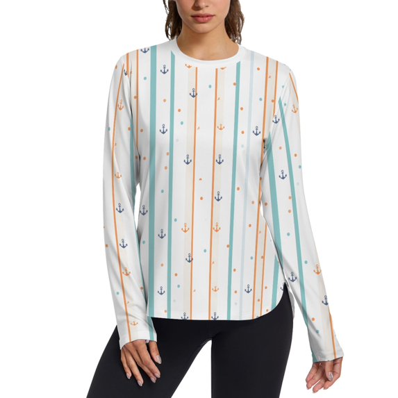 FORMRS Womens Long Sleeve Shirts UPF 50+ Sun Protection Quick Dry Fishing Hiking Tops, Size S-2XL, Cute Nautical Pattern