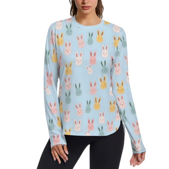 FORMRS Womens Long Sleeve Shirts UPF 50+ Sun Protection Quick Dry Fishing Hiking Tops, Size S-2XL, Cute Rabbits