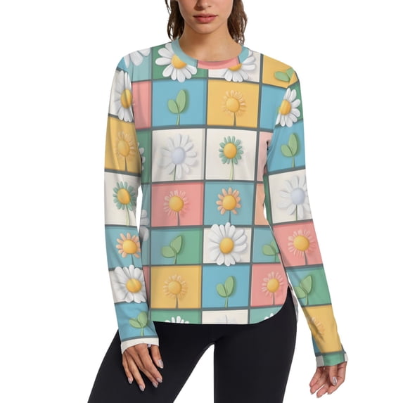 FORMRS Womens Long Sleeve Shirts UPF 50+ Sun Protection Quick Dry Fishing Hiking Tops, Size S-2XL, Daisy Mosaic