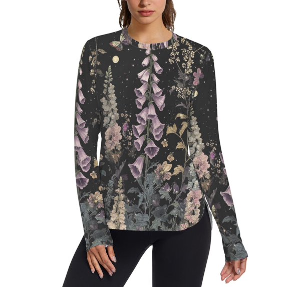 FORMRS Womens Long Sleeve Shirts UPF 50+ Sun Protection Quick Dry Fishing Hiking Tops, Size S-2XL, Dark Flowers Pattern