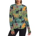 thumbnail image 1 of FORMRS Womens Long Sleeve Shirts UPF 50+ Sun Protection Quick Dry Fishing Hiking Tops, Size S-2XL, Floral Black Cats Pattern, 1 of 8