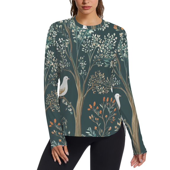 FORMRS Womens Long Sleeve Shirts UPF 50+ Sun Protection Quick Dry Fishing Hiking Tops, Size S-2XL, Floral Forest Scene