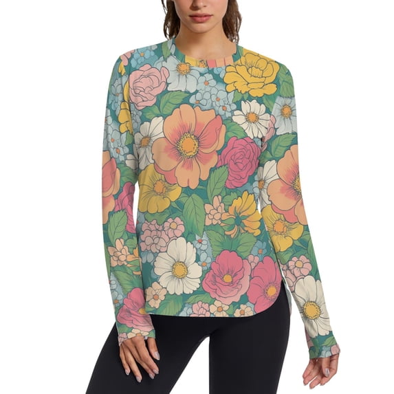 FORMRS Womens Long Sleeve Shirts UPF 50+ Sun Protection Quick Dry Fishing Hiking Tops, Size S-2XL, Floral Pattern