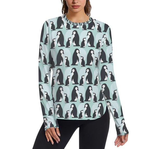 FORMRS Womens Long Sleeve Shirts UPF 50+ Sun Protection Quick Dry Fishing Hiking Tops, Size S-2XL, Green Penguins Pattern