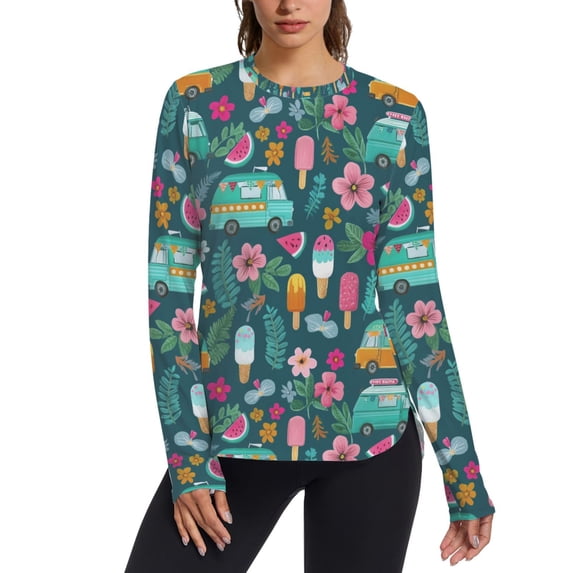FORMRS Womens Long Sleeve Shirts UPF 50+ Sun Protection Quick Dry Fishing Hiking Tops, Size S-2XL, Green Vibrant Truck Pattern