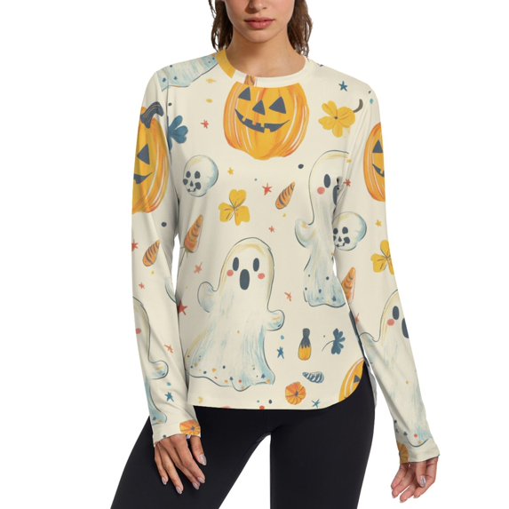 FORMRS Womens Long Sleeve Shirts UPF 50+ Sun Protection Quick Dry Fishing Hiking Tops, Size S-2XL, Halloween Cute Ghosts