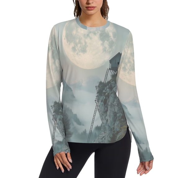 FORMRS Womens Long Sleeve Shirts UPF 50+ Sun Protection Quick Dry Fishing Hiking Tops, Size S-2XL, Moon and House