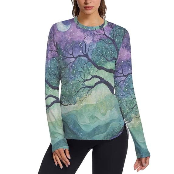 FORMRS Womens Long Sleeve Shirts UPF 50+ Sun Protection Quick Dry Fishing Hiking Tops, Size S-2XL, Moonlight Forest