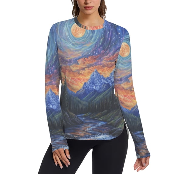 FORMRS Womens Long Sleeve Shirts UPF 50+ Sun Protection Quick Dry Fishing Hiking Tops, Size S-2XL, Mountains and Forests