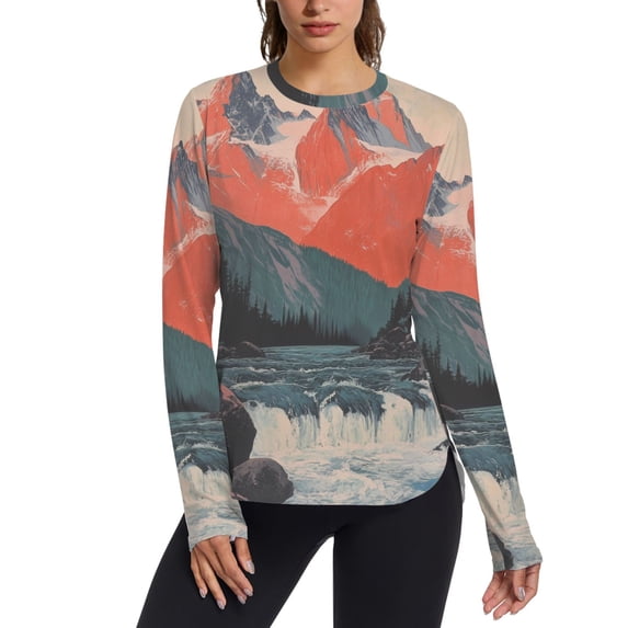 FORMRS Womens Long Sleeve Shirts UPF 50+ Sun Protection Quick Dry Fishing Hiking Tops, Size S-2XL, Mountains at Dawn