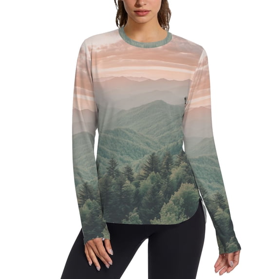 FORMRS Womens Long Sleeve Shirts UPF 50+ Sun Protection Quick Dry Fishing Hiking Tops, Size S-2XL, Mountains at Dawn