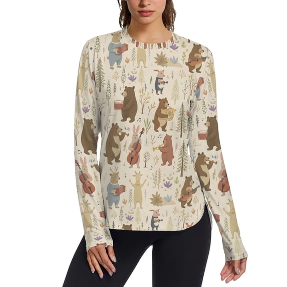FORMRS Womens Long Sleeve Shirts UPF 50+ Sun Protection Quick Dry Fishing Hiking Tops, Size S-2XL, Musical Animals Pattern