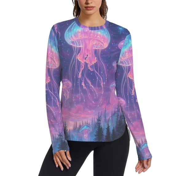 FORMRS Womens Long Sleeve Shirts UPF 50+ Sun Protection Quick Dry Fishing Hiking Tops, Size S-2XL, Neon Jellyfish