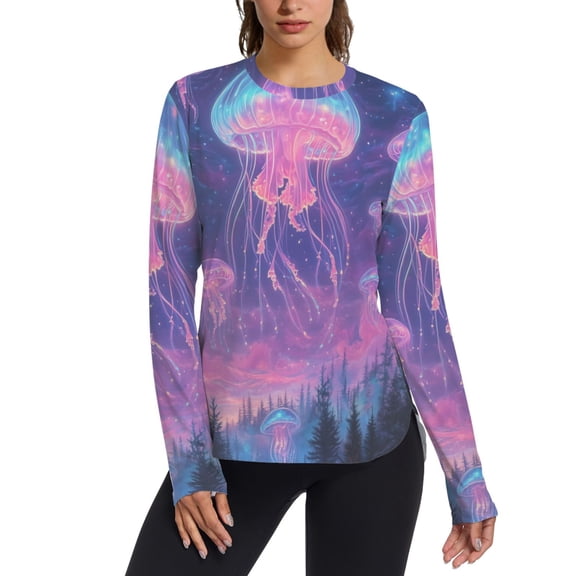 FORMRS Womens Long Sleeve Shirts UPF 50+ Sun Protection Quick Dry Fishing Hiking Tops, Size S-2XL, Neon Jellyfish
