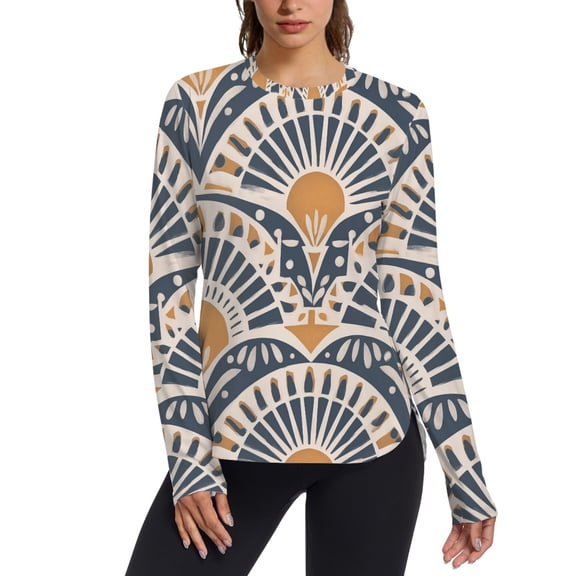 FORMRS Womens Long Sleeve Shirts UPF 50+ Sun Protection Quick Dry Fishing Hiking Tops, Size S-2XL, Orange Art Pattern