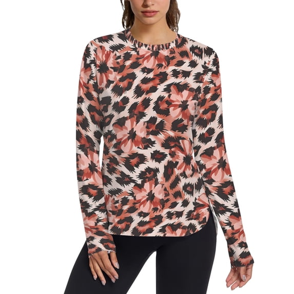 FORMRS Womens Long Sleeve Shirts UPF 50+ Sun Protection Quick Dry Fishing Hiking Tops, Size S-2XL, Orange Floral Leopard Pattern