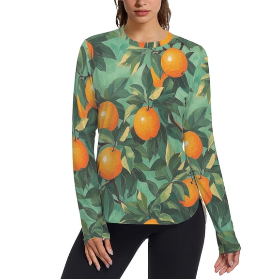FORMRS Womens Long Sleeve Shirts UPF 50+ Sun Protection Quick Dry Fishing Hiking Tops, Size S-2XL, Orange Tree Pattern