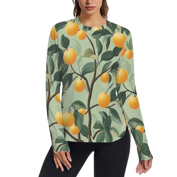 FORMRS Womens Long Sleeve Shirts UPF 50+ Sun Protection Quick Dry Fishing Hiking Tops, Size S-2XL, Orange Tree