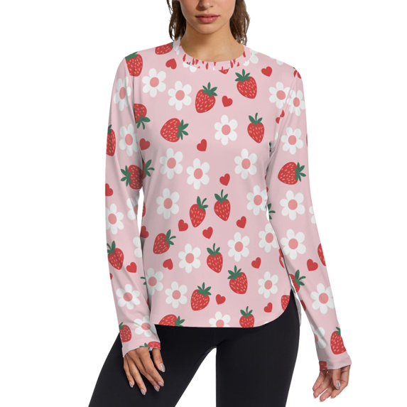 FORMRS Womens Long Sleeve Shirts UPF 50+ Sun Protection Quick Dry Fishing Hiking Tops, Size S-2XL, Pink Floral Strawberry Pattern