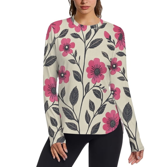 FORMRS Womens Long Sleeve Shirts UPF 50+ Sun Protection Quick Dry Fishing Hiking Tops, Size S-2XL, Pink Flowers