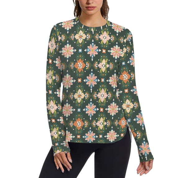 FORMRS Womens Long Sleeve Shirts UPF 50+ Sun Protection Quick Dry Fishing Hiking Tops, Size S-2XL, Pink Geometric Flowers