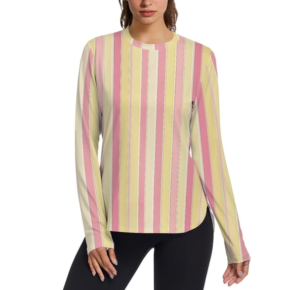 FORMRS Womens Long Sleeve Shirts UPF 50+ Sun Protection Quick Dry Fishing Hiking Tops, Size S-2XL, Pink and Yellow Striped Pattern