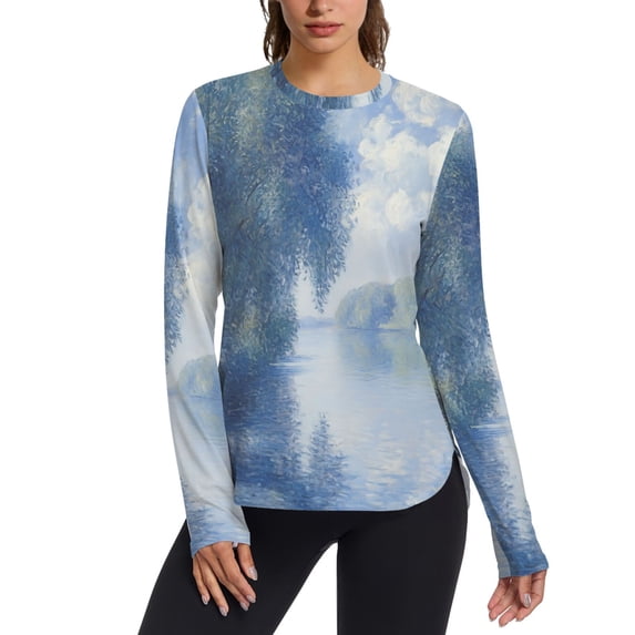 FORMRS Womens Long Sleeve Shirts UPF 50+ Sun Protection Quick Dry Fishing Hiking Tops, Size S-2XL, Plants and River