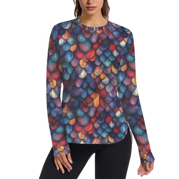 FORMRS Womens Long Sleeve Shirts UPF 50+ Sun Protection Quick Dry Fishing Hiking Tops, Size S-2XL, Purple Dragon Scales Pattern
