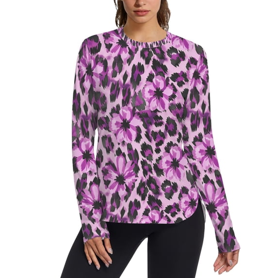 FORMRS Womens Long Sleeve Shirts UPF 50+ Sun Protection Quick Dry Fishing Hiking Tops, Size S-2XL, Purple Floral Leopard Pattern